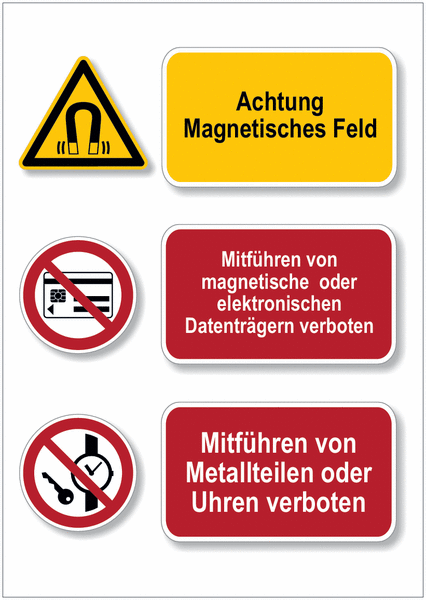Magnetfeld/Keine Datenträger/Keine Metallteile - Mehrsymbolschilder, EN ISO 7010