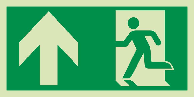 "Rettungsweg / Notausgang und Richtungspfeil links oben" Kombi-Schilder nach EN ISO 7010