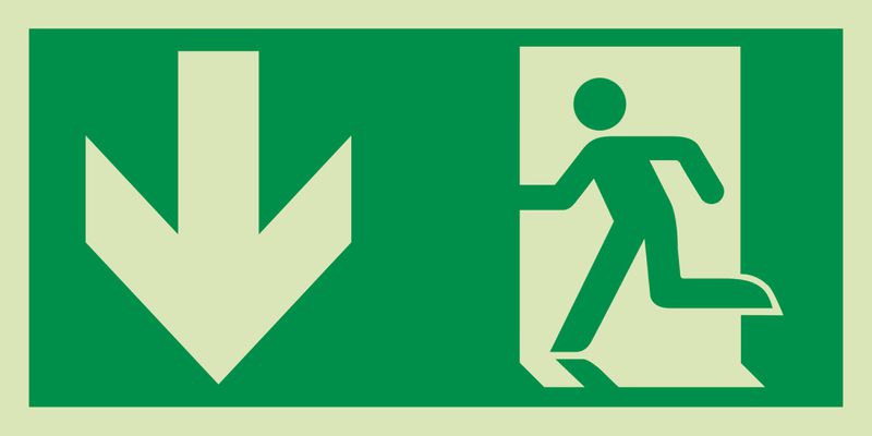 "Rettungsweg / Notausgang und Richtungspfeil links unten" Kombi-Schilder nach EN ISO 7010
