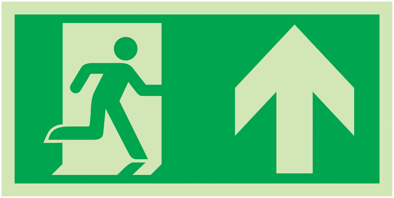 &quot;Rettungsweg / Notausgang und Richtungspfeil rechts oben&quot; Kombi-Schilder nach EN ISO 7010
