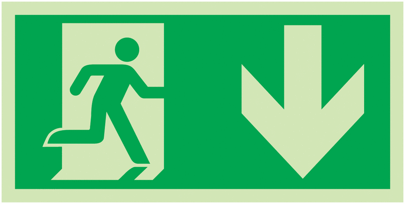 "Rettungsweg / Notausgang und Richtungspfeil rechts unten" Kombi-Schilder nach EN ISO 7010