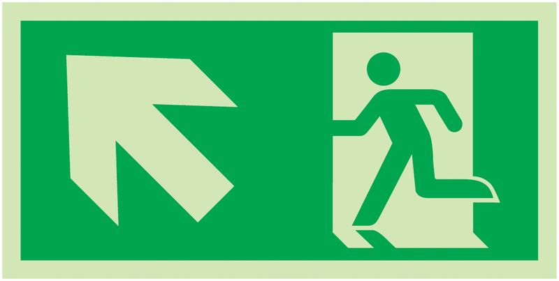 "Rettungsweg / Notausgang und Richtungspfeil links aufwärts" Kombi-Schilder nach EN ISO 7010