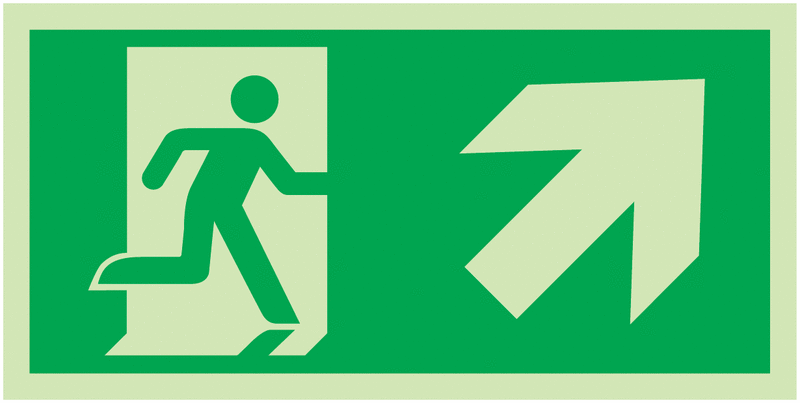 "Rettungsweg / Notausgang und Richtungspfeil rechts aufwärts" Kombi-Schilder nach EN ISO 7010