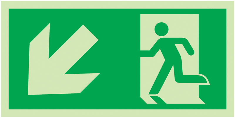 "Rettungsweg / Notausgang und Richtungspfeil links abwärts" Kombi-Schilder nach EN ISO 7010