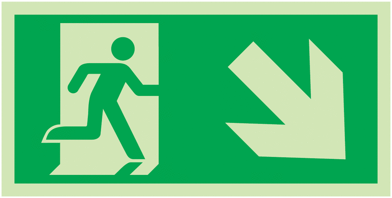 "Rettungsweg / Notausgang und Richtungspfeil rechts abwärts" Kombi-Schilder nach EN ISO 7010
