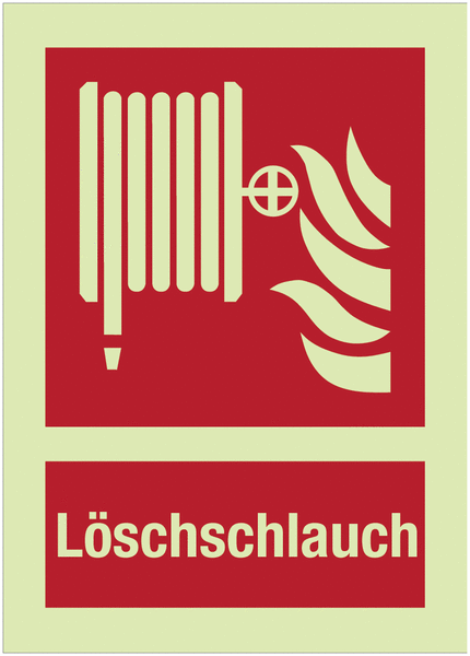 XTRA-GLO Löschschlauch - Brandschutzzeichen mit Symbol und Text, EN ISO 7010