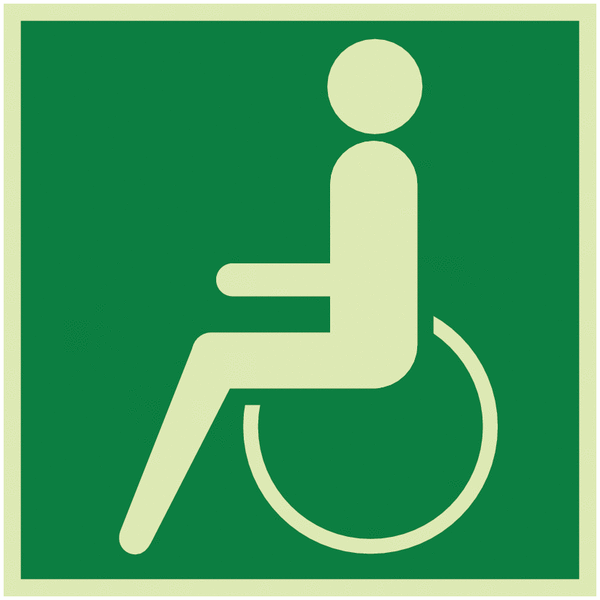 XTRA-GLO Notausgang für Rollstuhlfahrer links - Rettungswegzeichen für Rollstuhlfahrer, praxiserprobt