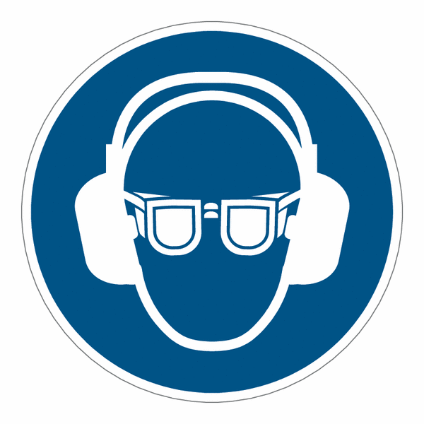Augen- und Gehörschutz benutzen - Symbol-Schilder für Augen, Gehör- und Kopfschutz