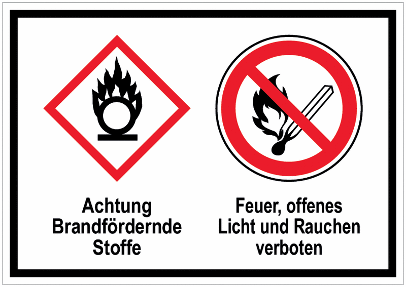 Flamme ü. Kreis / Keine offene Flamme - Mehrsymbolschilder mit 2 Symbolen nach GHS-/CLP-Verordnung