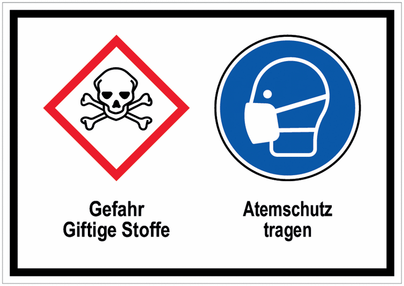 Totenkopf mit Knochen / Maske benutzen - Mehrsymbolschilder mit 2 Symbolen nach GHS-/CLP-Verordnung