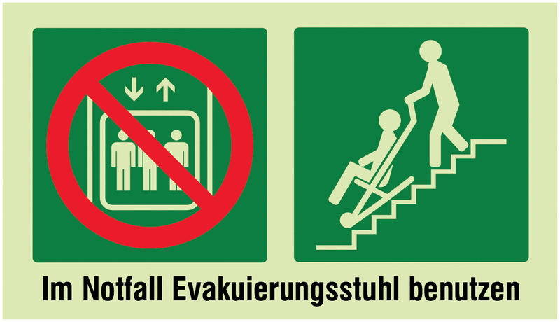 Rettungszeichen Lift Evakuierungsstuhl - Mehrsymbol-Rettungszeichen barrierefrei, praxiserprobt