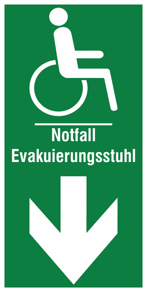 Notfall Evakuierungsstuhl - Mehrsymbol-Rettungszeichen barrierefrei, praxiserprobt