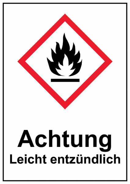 Flamme - Gefahrstoffsymbol-Kombi-Kennzeichnung mit Text, GHS/CLP-Verordnung