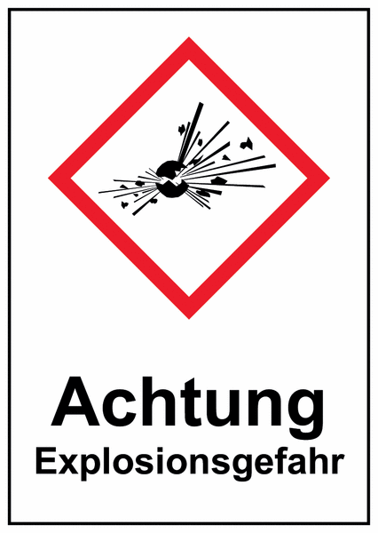Explodierende Bombe - Gefahrstoffsymbol-Kombi-Kennzeichnung mit Text, GHS/CLP-Verordnung