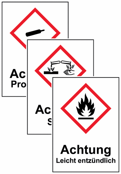 Gefahrstoffsymbol-Kombi-Kennzeichnung mit Symbol und Text nach Wunsch, GHS/CLP-Verordnung