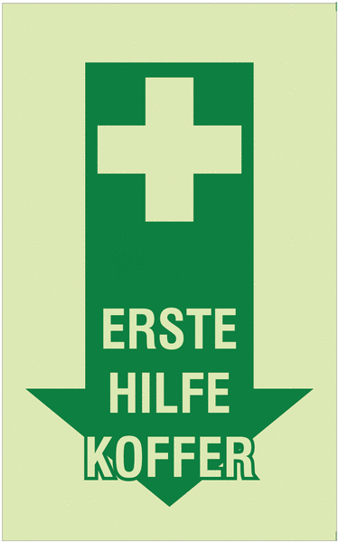 Erste-Hilfe-Koffer - Rettungszeichen-Deckendreiecke mit Text für Erste-Hilfe-Bereiche