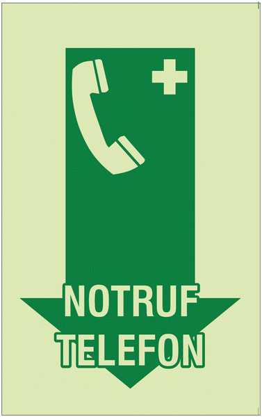 Notruftelefon - Rettungszeichen-Deckendreiecke mit Text für Erste-Hilfe-Bereiche