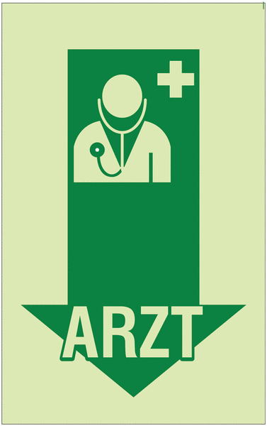 Arzt - Rettungszeichen-Deckendreiecke mit Text für Erste-Hilfe-Bereiche