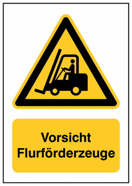 Vorsicht Flurförderzeuge – Warnschilder für innen und außen, Hochformat, EN ISO 7010