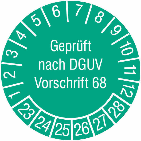 Prüfplaketten "Geprüft nach DGUV Vorschrift 68", SETON-Jahresfarben