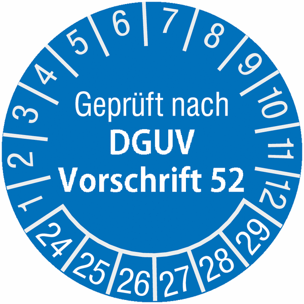 Kran-Prüfplaketten "Geprüft nach DGUV Vorschrift 52", SETON-Jahresfarben