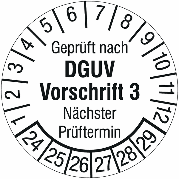 Prüfplaketten "Geprüft nach DGUV Vorschrift 3, Nächster Prüftermin", Weiß