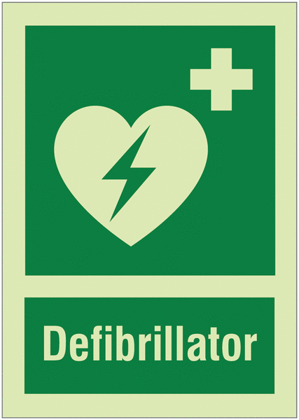 Erste-Hilfe-Kombischild "Defibrillator" nach EN ISO 7010