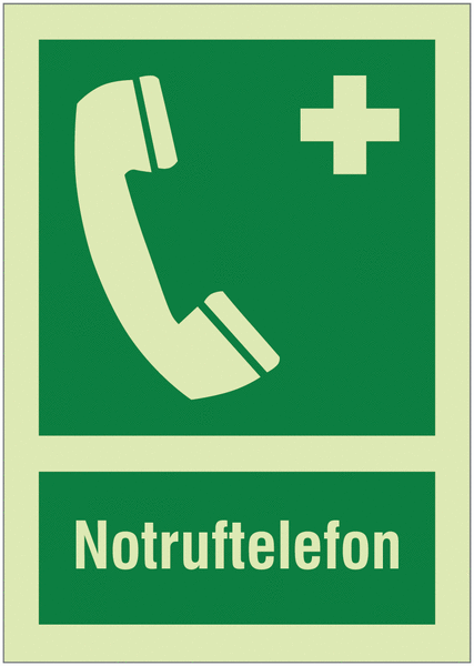 XTRA-GLO Notruftelefon - Erste-Hilfe-Hinweisschild mit Symbol und Text, EN ISO 7010