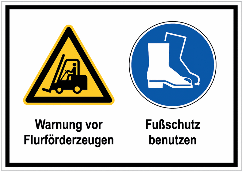 Flurförderzeuge/Fußschutz - Mehrsymbolschilder mit 2 Symbolen, magnetisch, EN ISO 7010