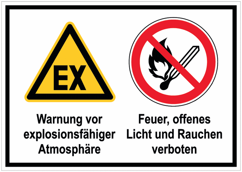 Expl. Atmosphäre/Kein Feuer - Mehrsymbolschilder mit 2 Symbolen, magnetisch, EN ISO 7010