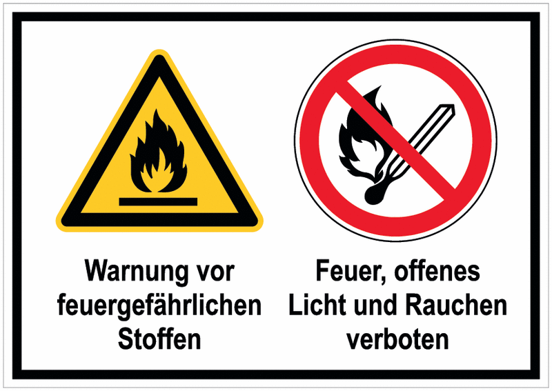 Feuergefährl. Stoffe/Kein Feuer - Mehrsymbolschilder mit 2 Symbolen, magnetisch, EN ISO 7010
