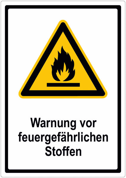Hinweisschilder mit Gefahrzeichen "Warnung vor feuergefährlichen Stoffen" nach EN ISO 7010
