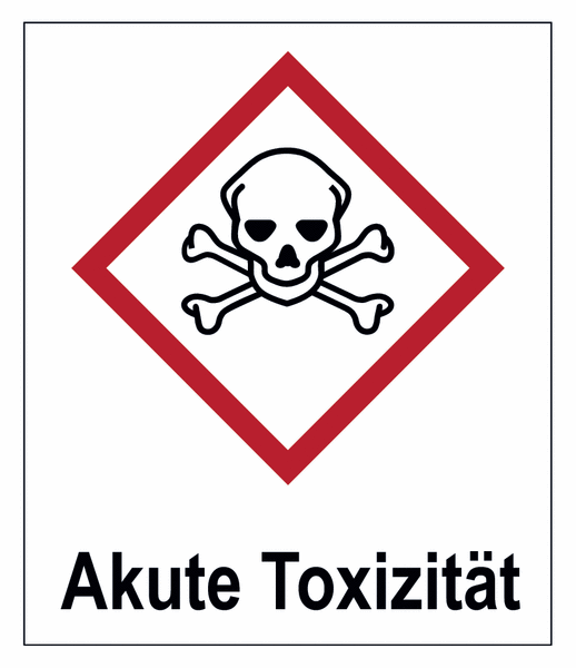 Akute Toxizität - Etiketten mit GHS/CLP-Symbol und Gefährlichkeitsmerkmal, deutsch/englisch