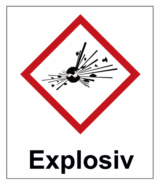 Explosiv - Etiketten mit GHS/CLP-Symbol und Gefährlichkeitsmerkmal, deutsch/englisch