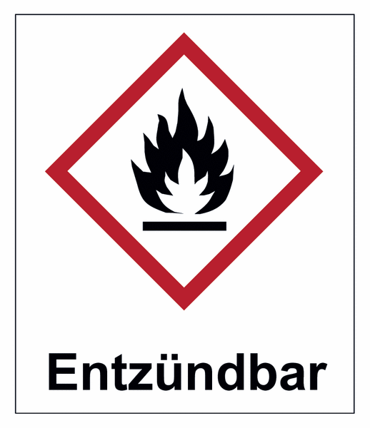 Entzündbar - Etiketten mit GHS/CLP-Symbol und Gefährlichkeitsmerkmal, deutsch/englisch