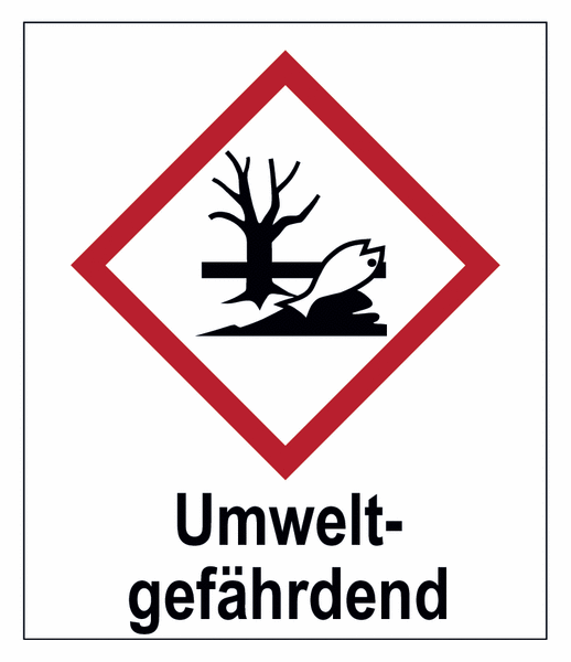 Umweltgefährdend - Etiketten mit GHS/CLP-Symbol und Gefährlichkeitsmerkmal, deutsch/englisch