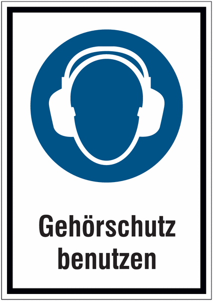 Hinweisschilder mit Gebotszeichen "Gehörschutz benutzen" nach EN ISO 7010
