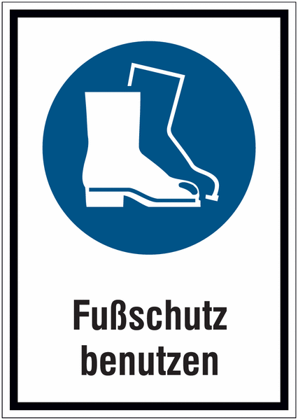Hinweisschilder mit Gebotszeichen "Fußschutz benutzen" nach EN ISO 7010