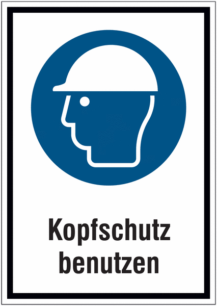 Hinweisschilder mit Gebotszeichen "Kopfschutz benutzen" nach EN ISO 7010