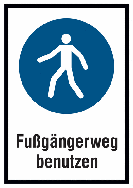 Hinweisschilder mit Gebotszeichen "Fußgängerweg benutzen" nach EN ISO 7010