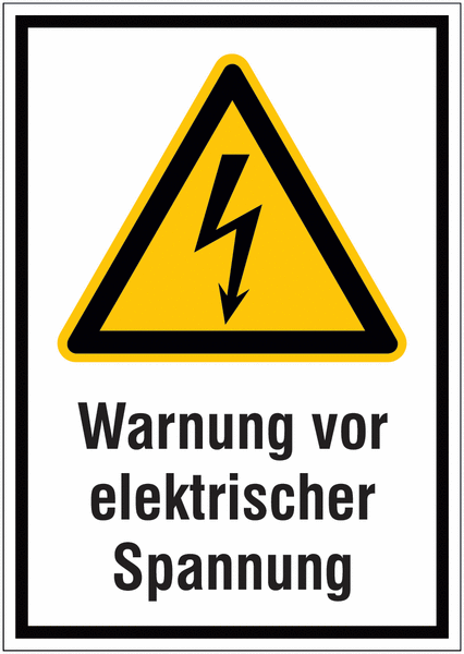 Hinweisschilder mit Gefahrzeichen "Warnung vor elektrischer Spannung" nach EN ISO 7010