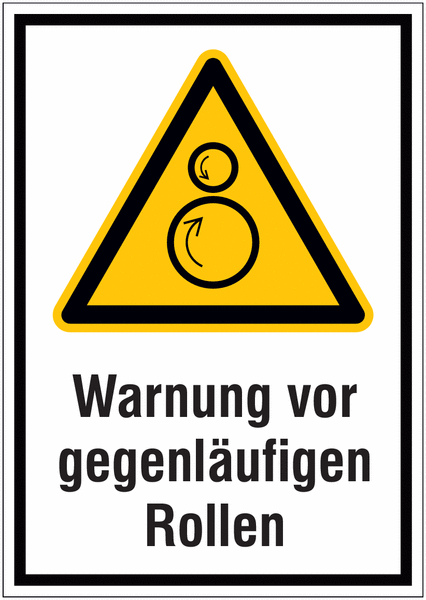 Hinweisschilder mit Gefahrzeichen "Warnung vor gegenläufigen Rollen", EN ISO 7010