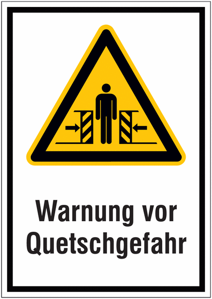 Hinweisschilder mit Gefahrzeichen "Warnung vor Quetschgefahr" nach EN ISO 7010