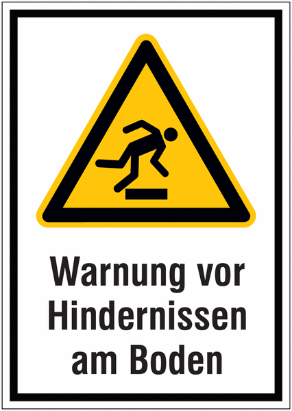 Hinweisschilder mit Gefahrzeichen "Warnung vor Hindernissen am Boden" nach EN ISO 7010