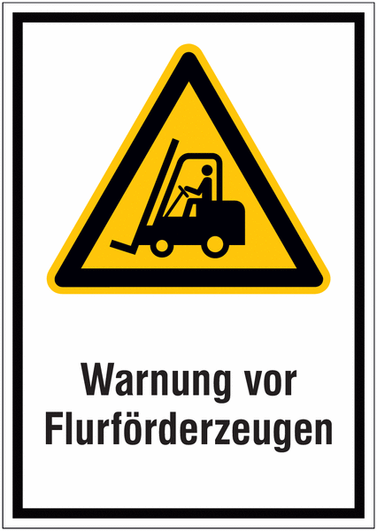 Hinweisschilder mit Gefahrzeichen "Vorsicht! Flurförderzeuge" nach EN ISO 7010