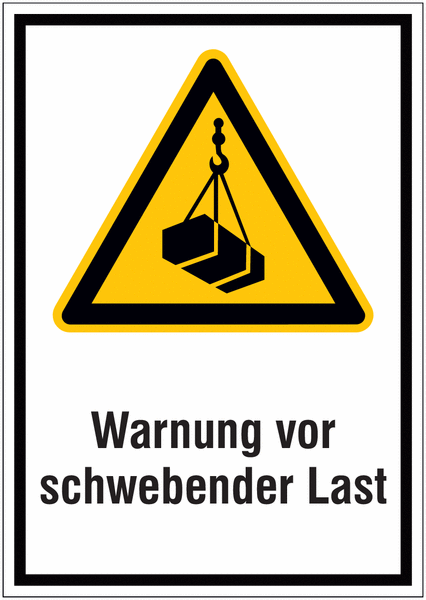 Hinweisschilder mit Gefahrzeichen "Warnung vor schwebender Last" nach EN ISO 7010