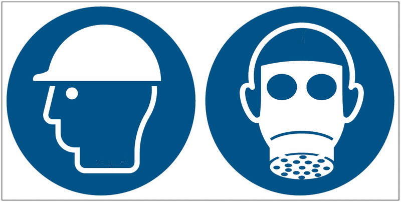 Kopfschutz/Atemschutz benutzen - Mehrsymbolschilder, EN ISO 7010