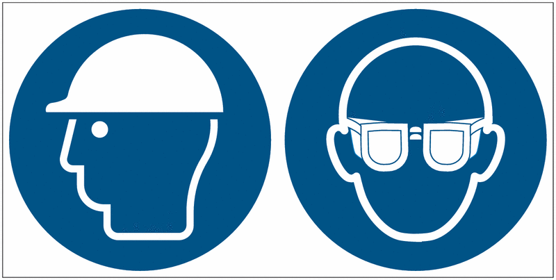 Kopfschutz/Augenschutz benutzen - Mehrsymbolschilder, EN ISO 7010