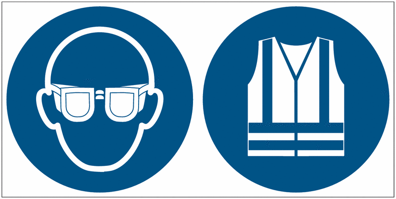 Augenschutz/Warnweste benutzen - Mehrsymbolschilder, EN ISO 7010