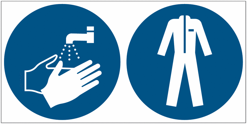 Hände waschen/Schutzkleidung benutzen - Mehrsymbolschilder, EN ISO 7010
